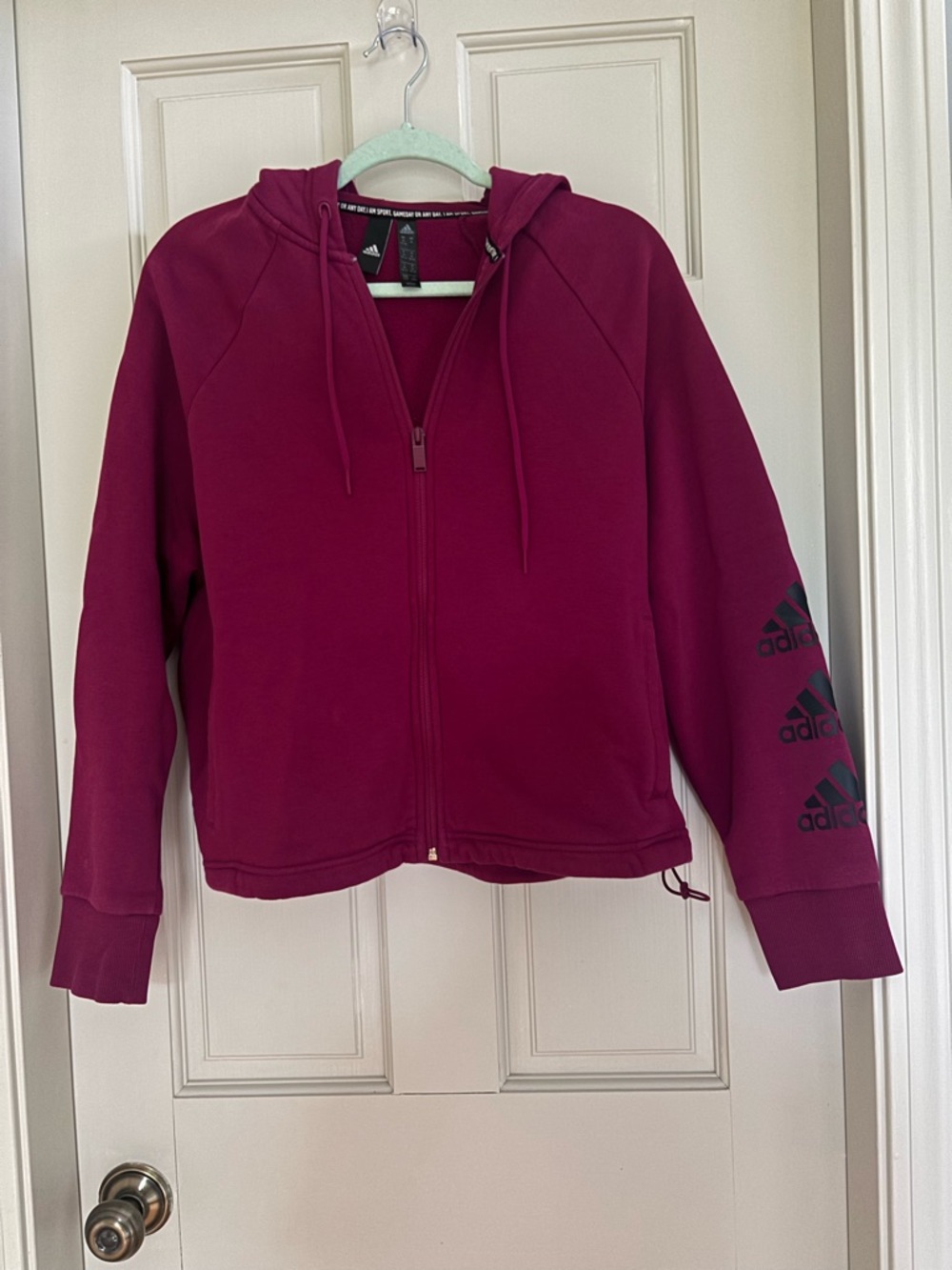 adidas women’s Burgundy Full-Zip Hoodie with Sleeve Logos